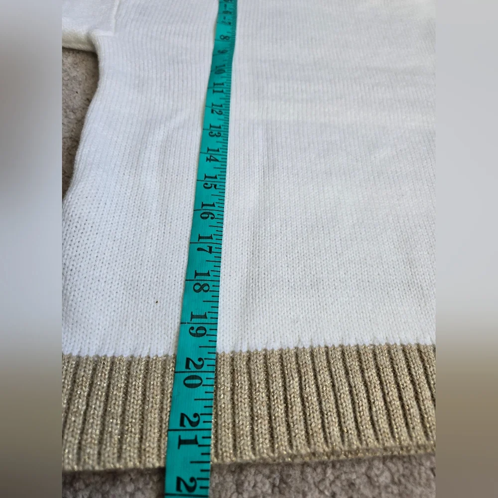 TOMMY HILFIGER Cream & Gold Snowflake Knit Sweater. Size Small - Picture 9 of 11